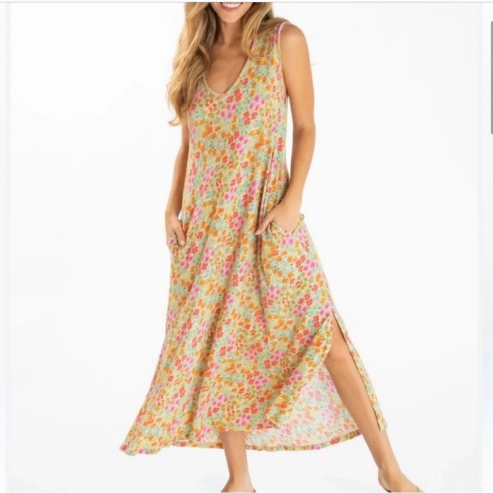 NATURAL LIFE Floral Midi Dress - Pink, Orange, Green. Size M